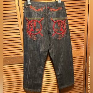 Vintage B. Denim Blue Denim Blue Jeans with Red Embroidered Back Pockets